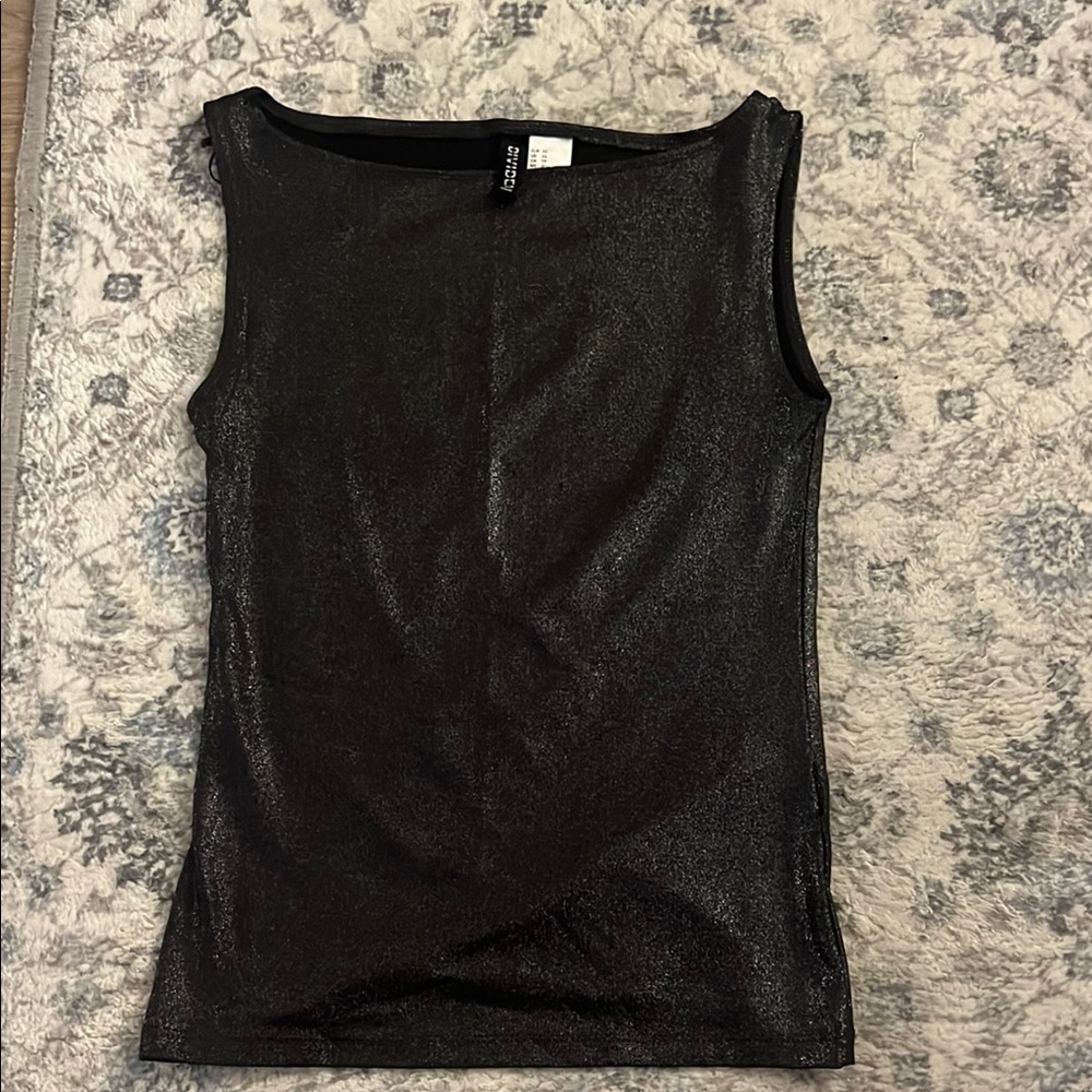 Black Fitted Sleeveless shimmer Tank Top